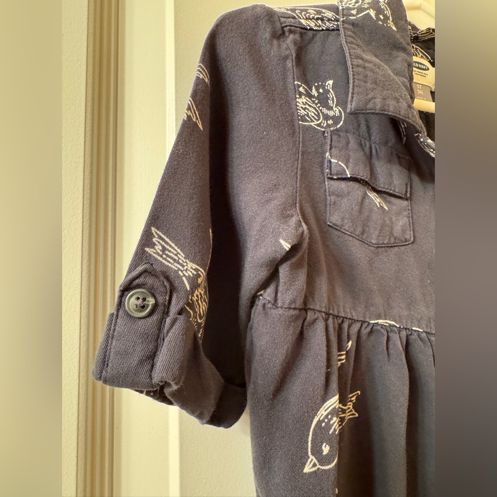 Old Navy Bird Print Shirt Dress Size Girls 5T - Picture 3 of 7
